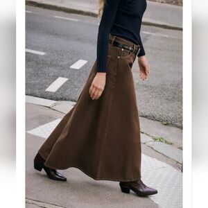 Zara Z1975 DENIM MIDI FLARE SKIRT